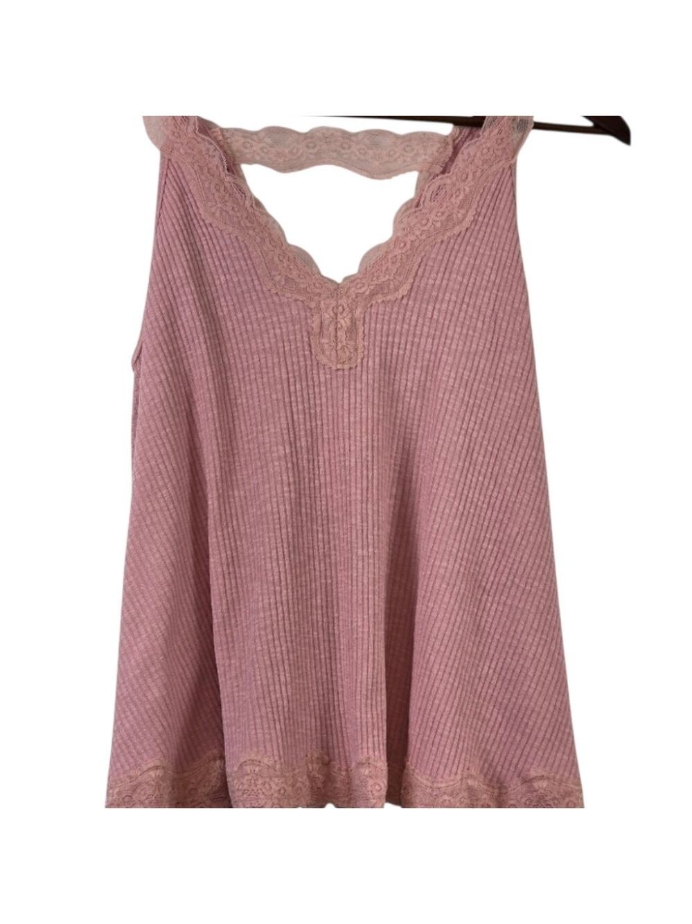 POL Wendy Lace Ribbed Tank Soft Pink Boho Coquette Boutique NWT Small